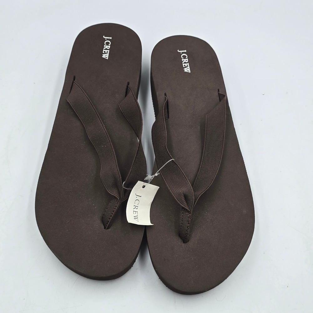 J.Crew Flip Flops Women 10 Platform Wedge Dark Brown Elastic Strap NWT 67099 New